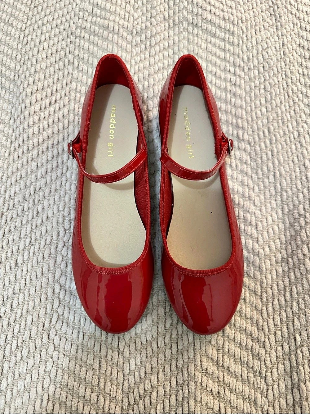 Madden girl shiny red buckle heels